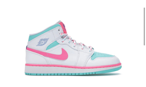 Jordan 1 Mid White Pink Green Soar（GS）