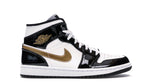 Jordan 1 Mid Patent Black White Gold